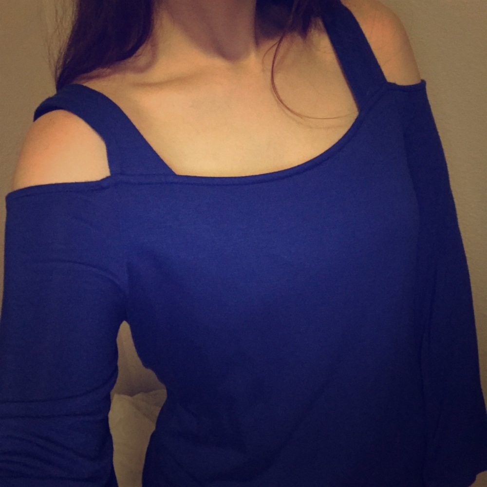 Open Shoulder Blue Shirt